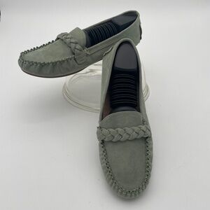 JF JustFab Lincoln Braided Sage Green Driver Moccasin Loafers US 9 Vegan Recycle